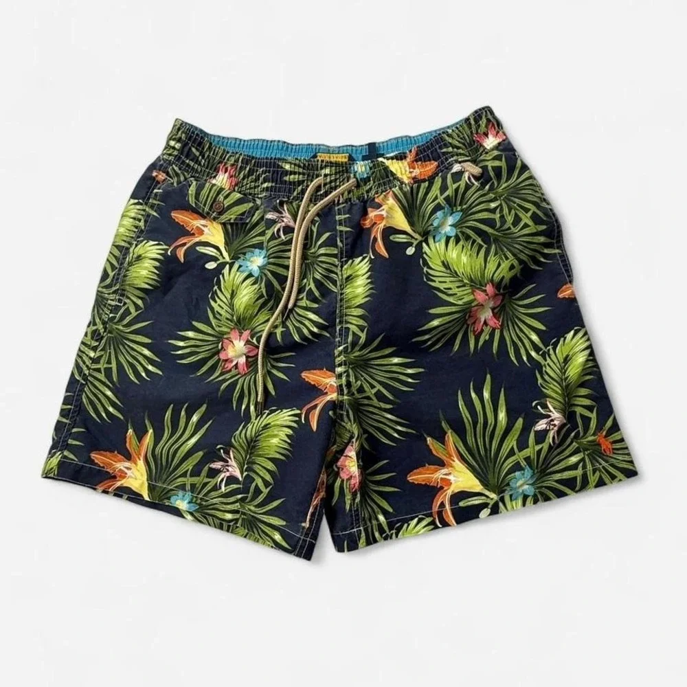 Polo Ralph Lauren navy blue swim shorts with tropical print L‎ 0036